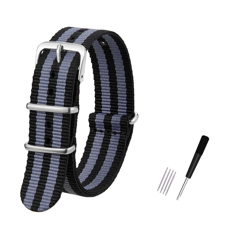 SBR Premium Watch Bands Nylon Straps for Men Women Width 18mm,20mm,22mm (18MM, Light Gray Black) - Image 2